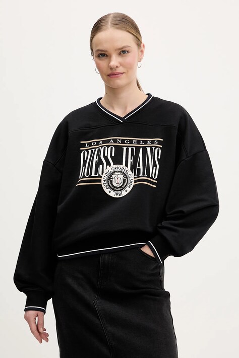 Guess Jeans bluza bawełniana damska kolor czarny z nadrukiem W6RQ09 K68I4