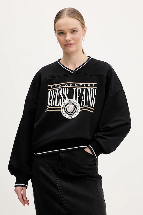 Guess Jeans bluza bawełniana damska kolor czarny z nadrukiem W6RQ09 K68I4