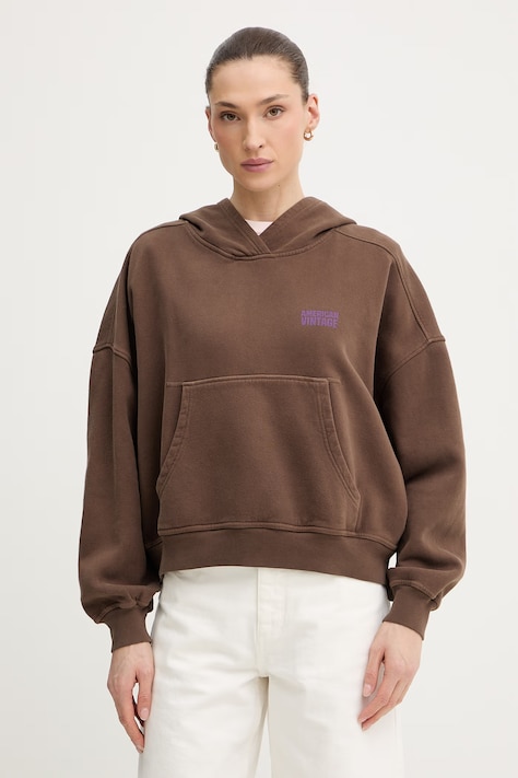 American Vintage bluza z kapturem damska bawełniana brązowa PLI03D