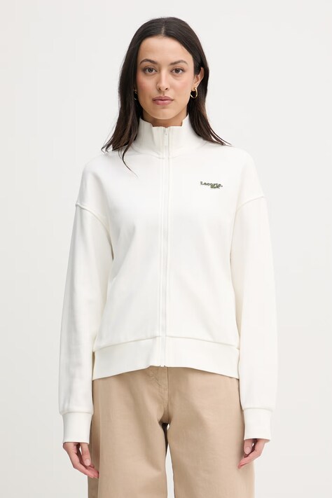 Lacoste bluza rozpinana damska z bawełną beżowa SF0040