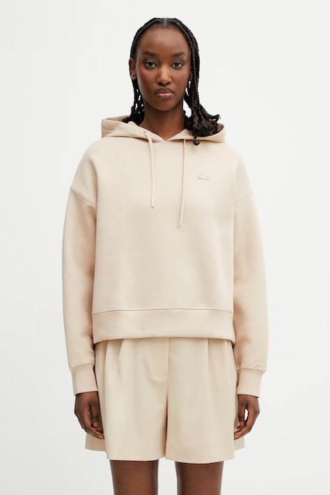 Lacoste bluza z kapturem z bawełną damska beżowa SF0048