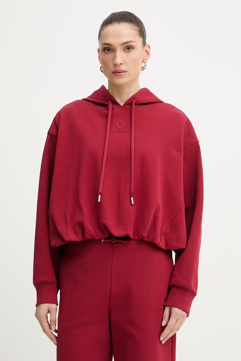 Trussardi bluza z kapturem damska bawełniana czerwona G8566000235N