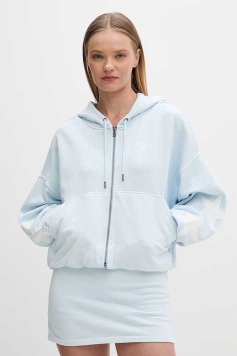 Guess Jeans bluza rozpinana z kapturem damska bawełniana niebieska W6GQ06 K68I4