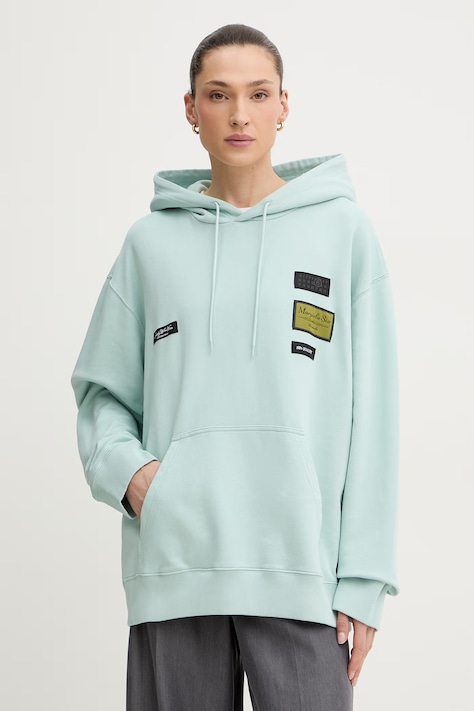 Bombažen pulover MM6 Maison Margiela ženski, turkizna barva, s kapuco, S52GU0255.M25025.544