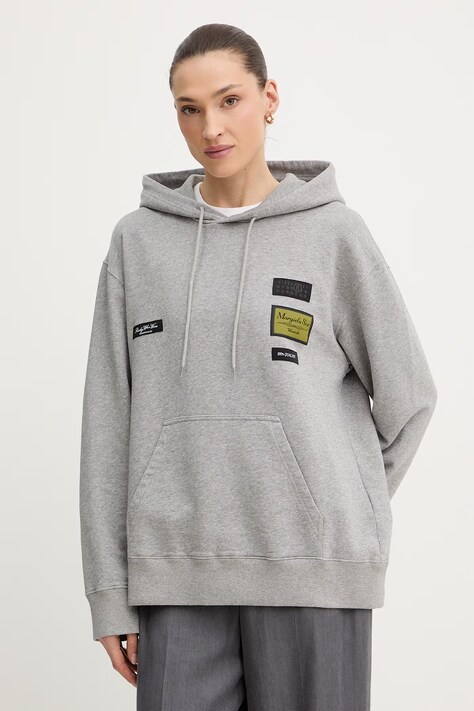 Хлопковая кофта MM6 Maison Margiela цвет серый с капюшоном с аппликацией S52GU0255.M25025.853M
