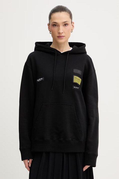 Bavlněná mikina MM6 Maison Margiela dámská, černá barva, s kapucí, s aplikací, S52GU0255.M25025.900