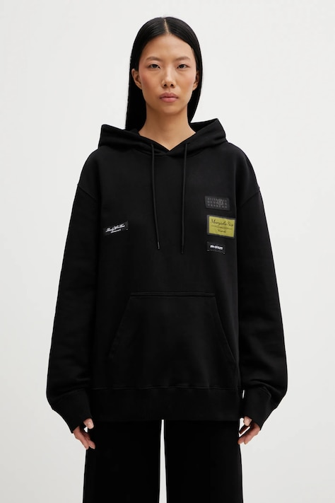MM6 Maison Margiela bluza bawełniana damska kolor czarny z kapturem z aplikacją S52GU0255.M25025.900