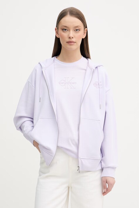 Calvin Klein Jeans jopica s kapuco ženska bombažna vijolična LV047F205G