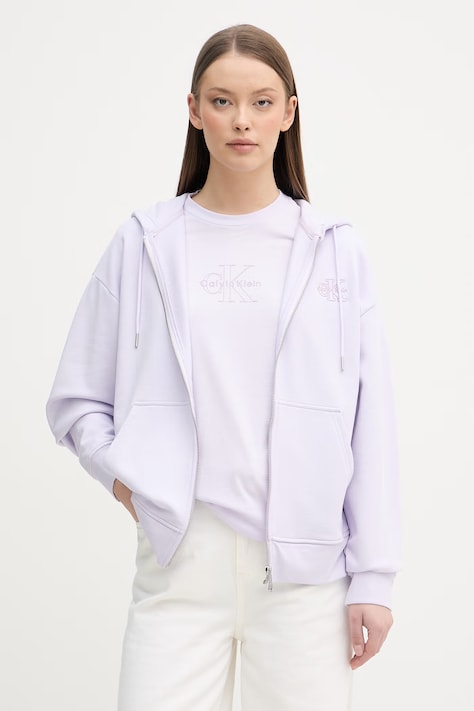 Calvin Klein Jeans mikina na zips s kapucňou dámska bavlnená fialová LV047F205G