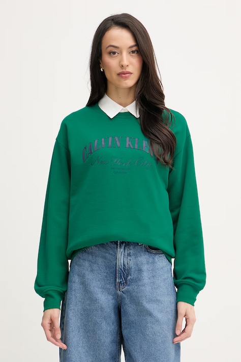 Calvin Klein Jeans дамски суичър от памук зелен LV047F818G