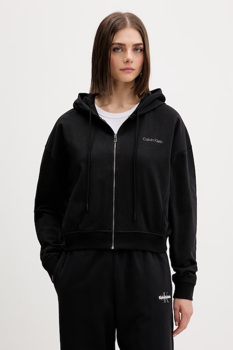 Calvin Klein Underwear felpa con cerniera e cappuccio da donna in cotone nera LV00QS7599