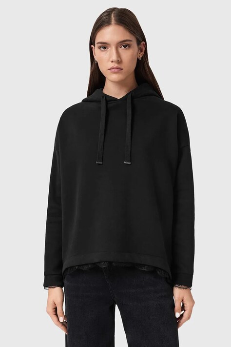 AllSaints bluza NIA damska kolor czarny z kapturem gładka W027JE