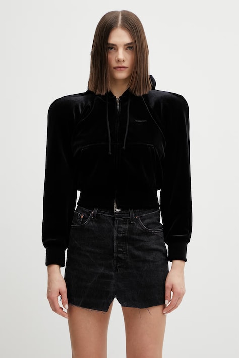 VETEMENTS bluza welurowa damska kolor czarny z kapturem gładka WE76ZU419B