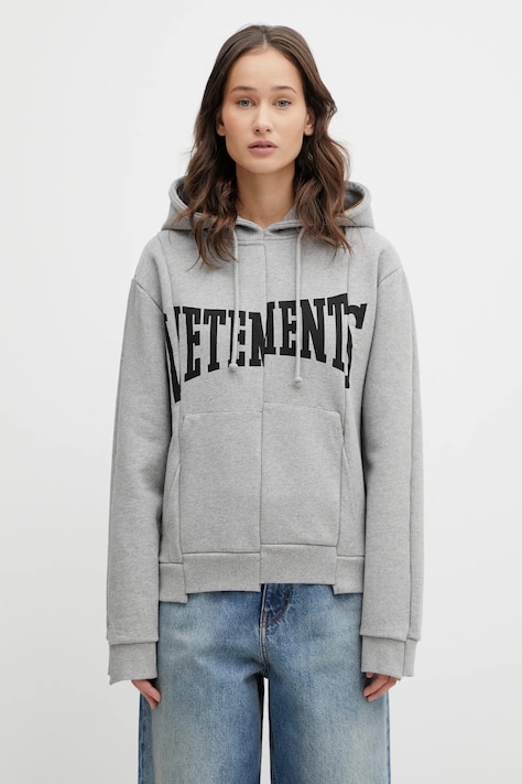 VETEMENTS bluza Cut-up Logo damska kolor szary z kapturem z nadrukiem WE76HD506G