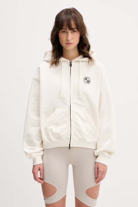 VETEMENTS bluza Biker Cross Logo damska kolor beżowy z kapturem z nadrukiem WE76ZU528V