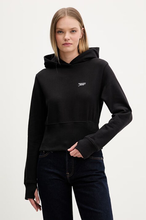 Tommy Jeans bluza z kapturem damska bawełniana czarna DW0DW22355