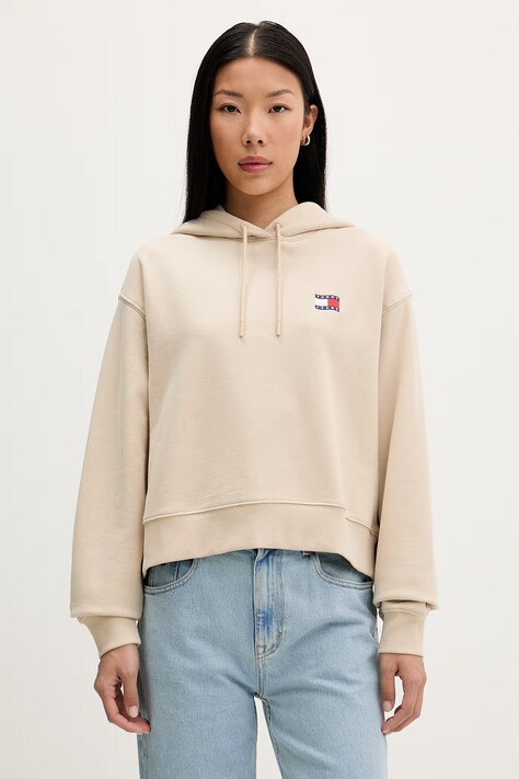 Tommy Jeans bluza z kapturem damska bawełniana beżowa DW0DW22357