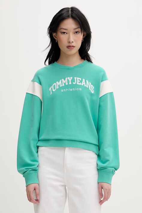 Tommy Jeans bluza damska bawełniana turkusowa DW0DW22365