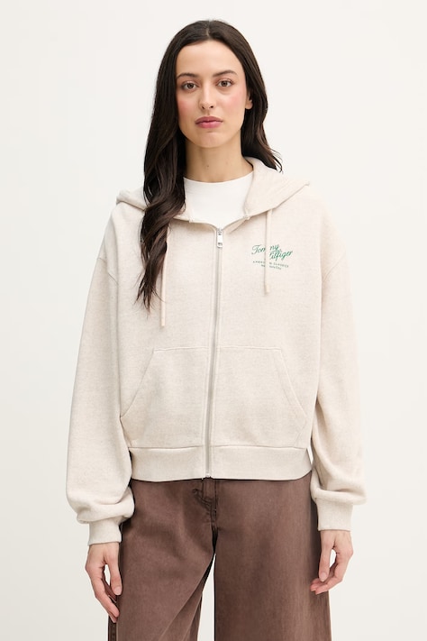 Tommy Hilfiger dukserica na zakopčavanje za žene od pamuka bež WW0WW47845