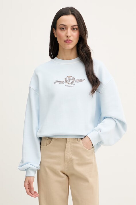 Tommy Hilfiger mikina dámska bavlnená modrá WW0WW48733