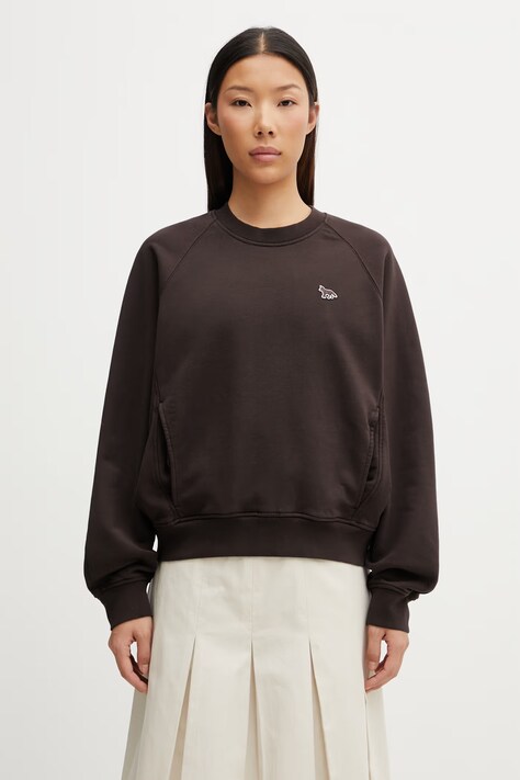Maison Kitsuné Baby Fox bluza oversize bawełniana damska brązowa QW00303KM0342