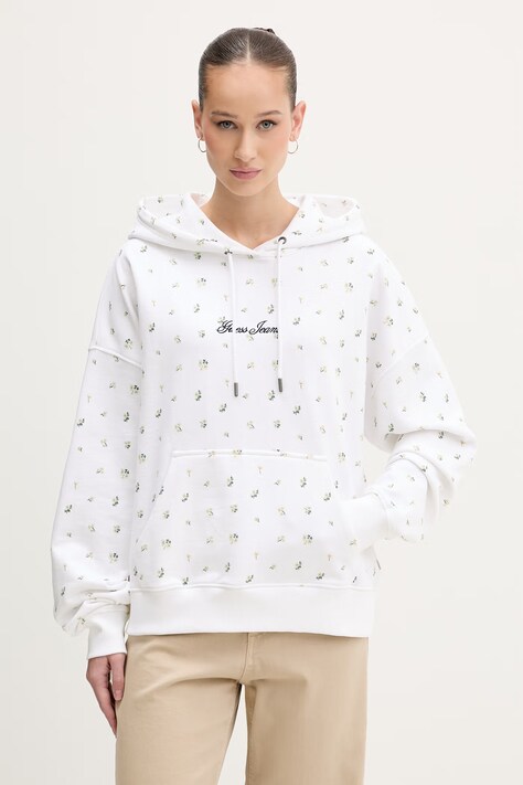 Guess Jeans mikina s kapucňou dámska bavlnená biela W6GQ27 KE901