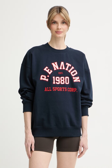 P.E Nation bluza damska z bawełną Backspin granatowa 261F118