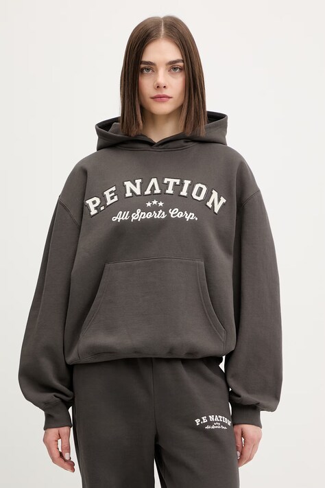 P.E Nation bluza Dynamic damska kolor szary z kapturem z aplikacją 261H098