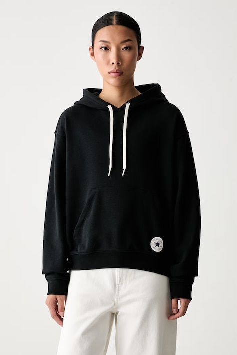 Converse bluza z kapturem damska z bawełną czarna CVW6H117