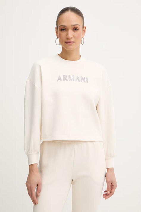 Armani Exchange bluza damska kolor beżowy z nadrukiem XW002049 AF21298