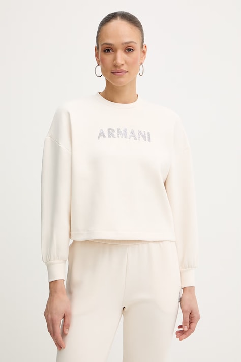 Armani Exchange bluza damska kolor beżowy z nadrukiem XW002049 AF21298