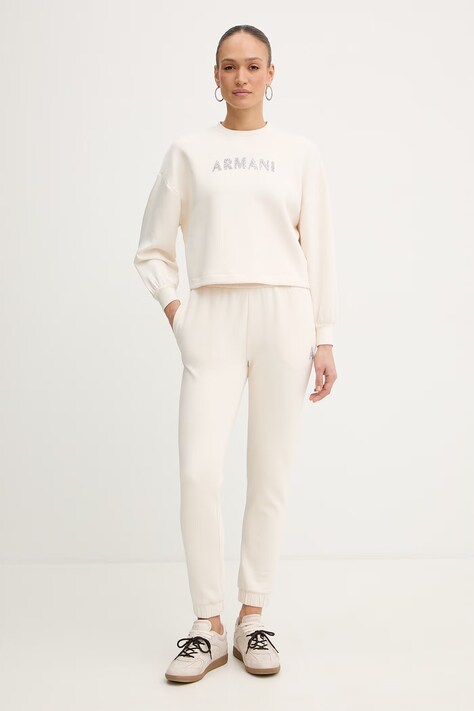Armani Exchange bluza damska kolor beżowy z nadrukiem XW002049 AF21298
