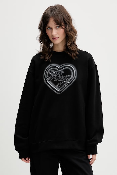 HUGO Blue oversize mikina dámska bavlnená Classic Crew_B_3 čierna 50560782