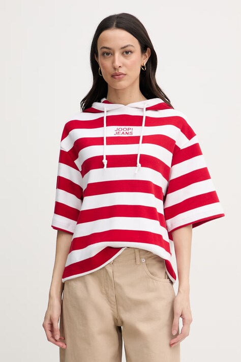 Joop! bluza z kapturem damska bawełniana czerwona 30101860