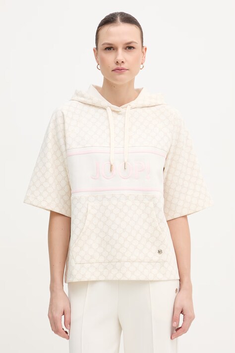 Joop! bluza damska kolor beżowy z kapturem wzorzysta 30104347
