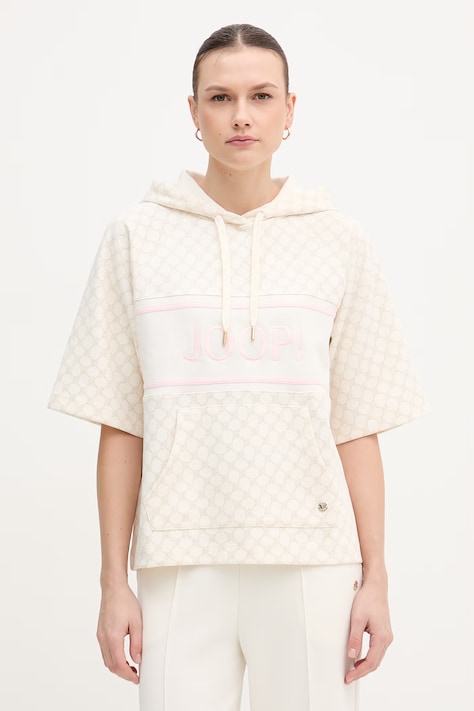Joop! bluza damska kolor beżowy z kapturem wzorzysta 30104347