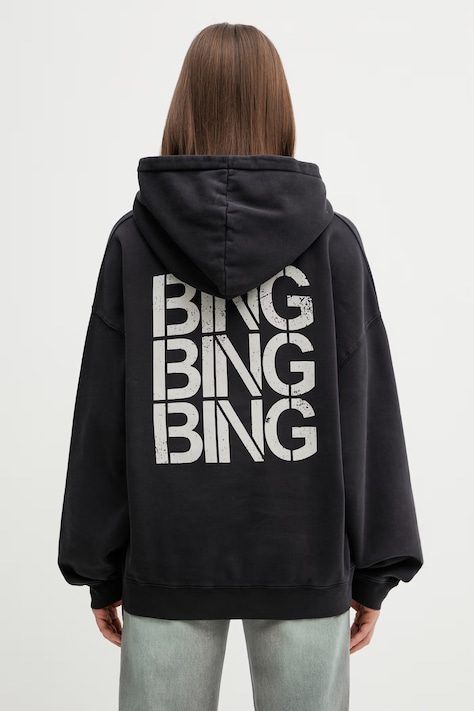 Anine Bing HARVEY SWEATSHIRT STENCIL - VINTAGE BLACK bluza z kapturem damska bawełniana czarna A.08.12095.VTG3
