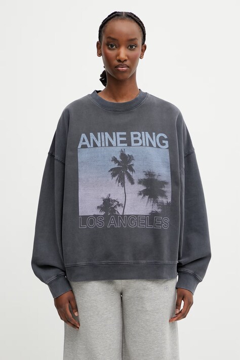 Anine Bing MILES SWEATSHIRT PALMS - WASHED GREY dukserica od pamuka za žene siva A.08.12381.WHG1
