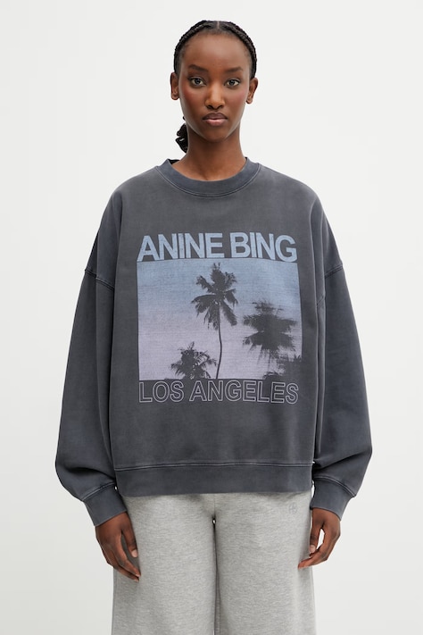 Anine Bing MILES SWEATSHIRT PALMS - WASHED GREY суичър от памук дамски сив A.08.12381.WHG1