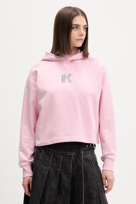 Karl Lagerfeld Jeans hanorac cu glugă pentru femei din bumbac roz B2W20037