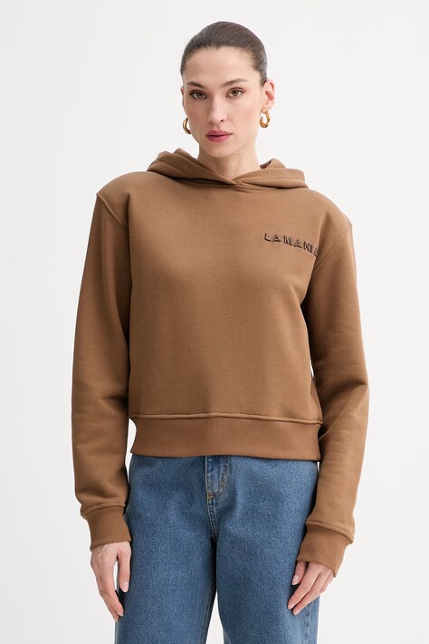 La Mania Bluza z kapturem damska z bawełną LIO brązowa LIO