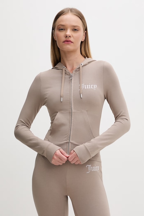Juicy Couture bluza rozpinana damska z bawełną OOLA HOODIE brązowa JCWAS126306