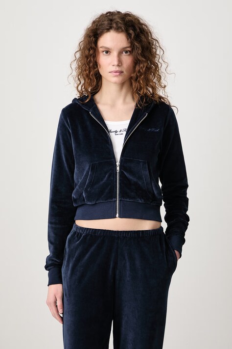 Sporty & Rich Signature Logo Krystal bluza rozpinana z kapturem bawełniana damska granatowa CA04473326BL106