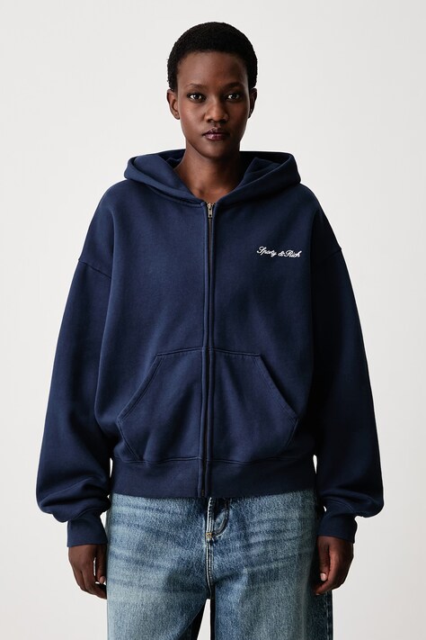 Sporty & Rich Signature Logo bluza z kapturem bawełniana damska granatowa ST094712326BL132