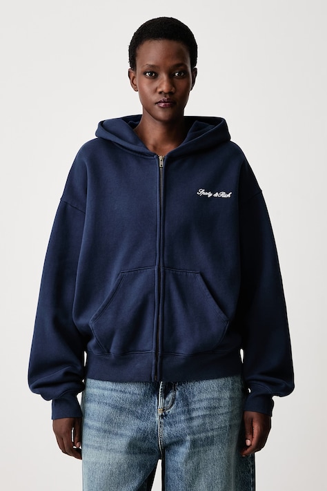 Sporty & Rich Signature Logo bluza z kapturem bawełniana damska granatowa ST094712326BL132