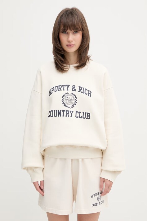 Sporty & Rich Varsity Crest bluza bawełniana damska beżowa ST09876218WH37