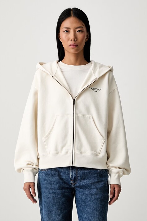 Sporty & Rich bluza rozpinana z kapturem bawełniana damska beżowa ST094711304WH37