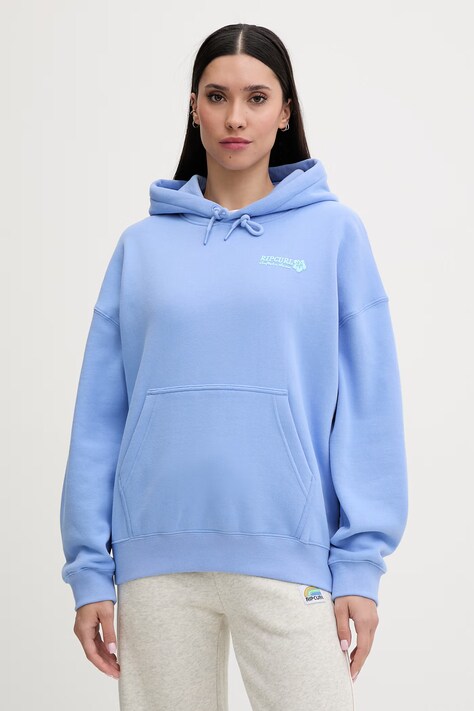 Rip Curl bluza z kapturem damska z bawełną SURF PUFF HERITAGE niebieska 0A0WFL