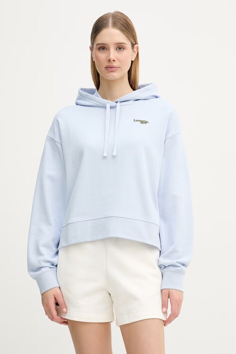 Lacoste bluza z kapturem damska z bawełną niebieska SF7607