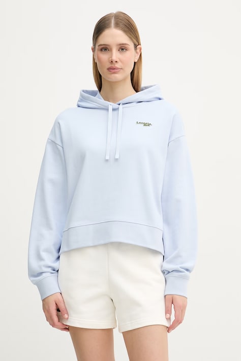 Lacoste bluza z kapturem damska z bawełną niebieska SF7607